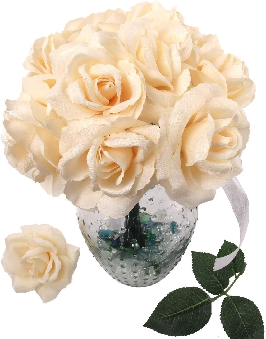 Box of 50: Ivory Rose Picks, Silk Blooms, Floral Picks (8"L X 3"W), Floral Home by Artificial Flowers